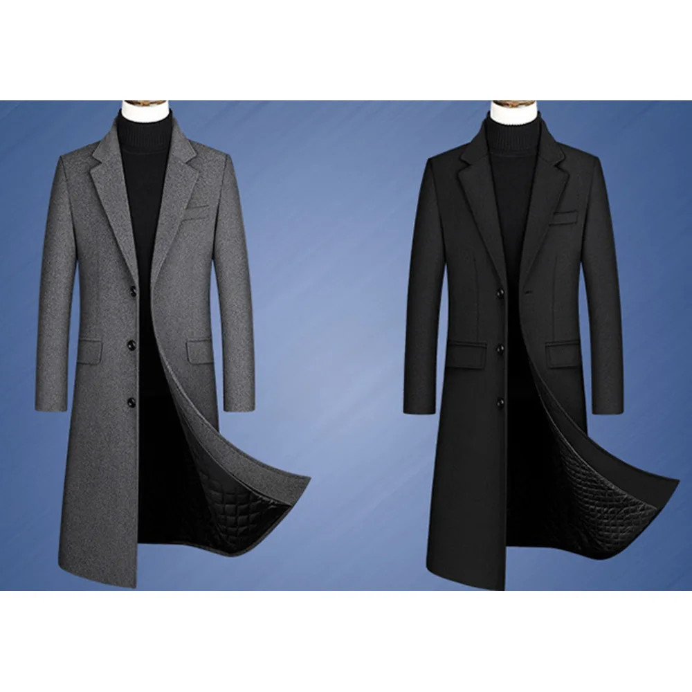 Men's Woolen Coat Long Slim Fit Winter Overcoat For Men_voghion.com