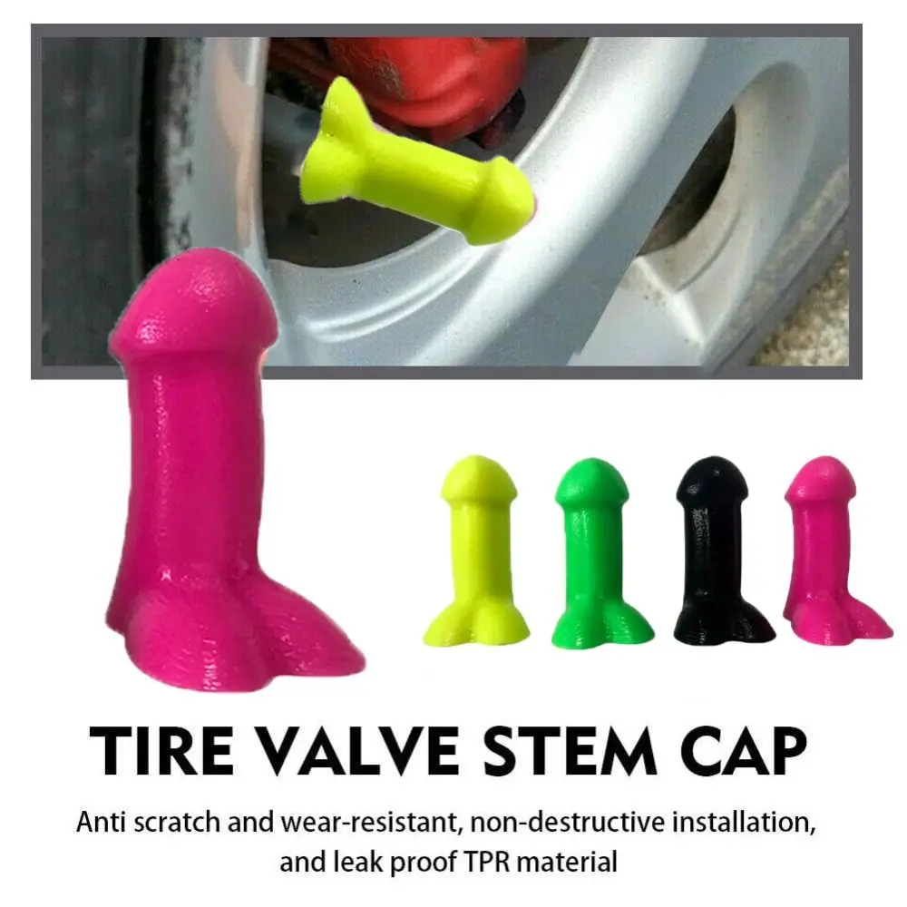 Set of 4 Humorous Novelty Tire Valve Stem Caps - Dust-Proof Prank Accessories