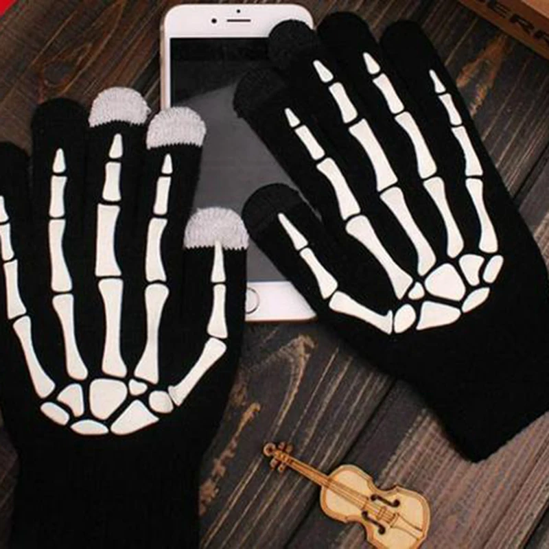 Fingered Gloves Halloween Horror Skull Claw Bone Skeleton Punk Gloves Men Holiday Party Luminous Cycling Half Finger Gloves 3