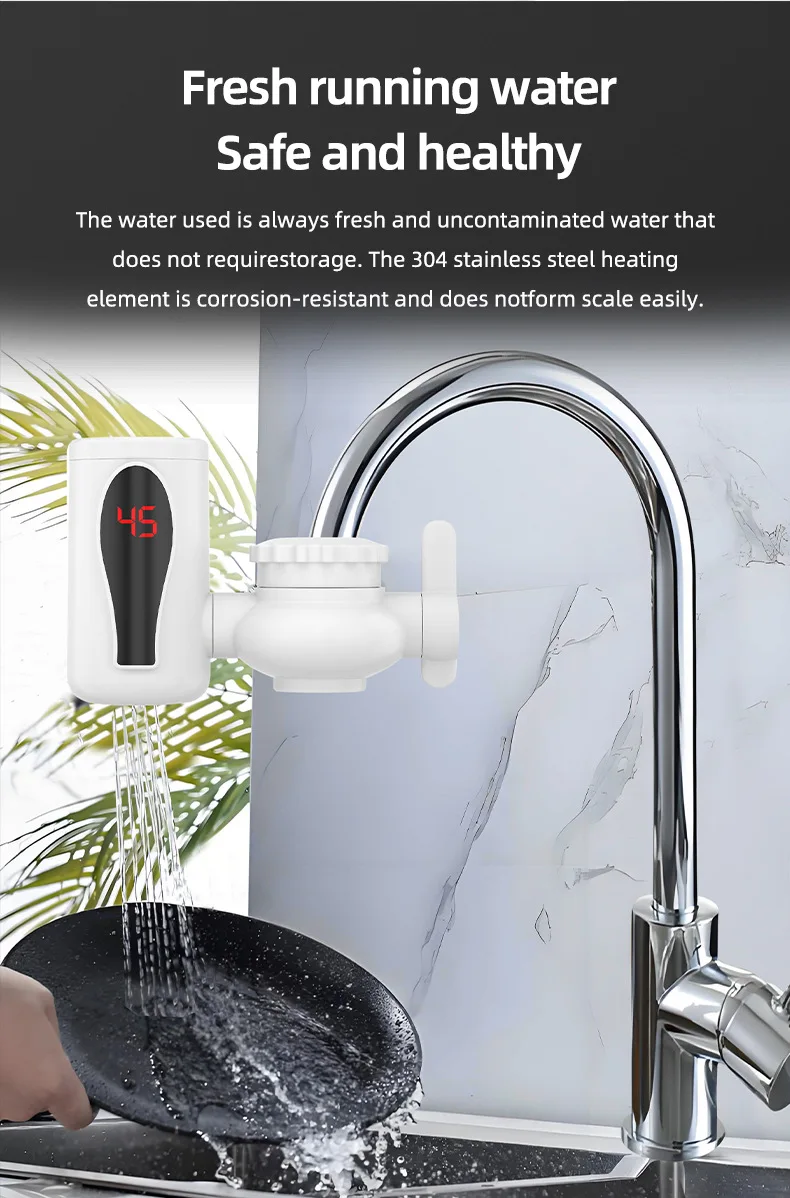 Instant Electric Hot Water Faucet with Digital Display, Rapid Heating Tap for Ki