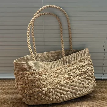 Borsa a Tracolla Intrecciata Stile Hawaiano, Borsa a Mano Elegante Retrò Francese Versatile, Grande Capacità, Leggera, Borsa da Pendolare, Shopper Casual