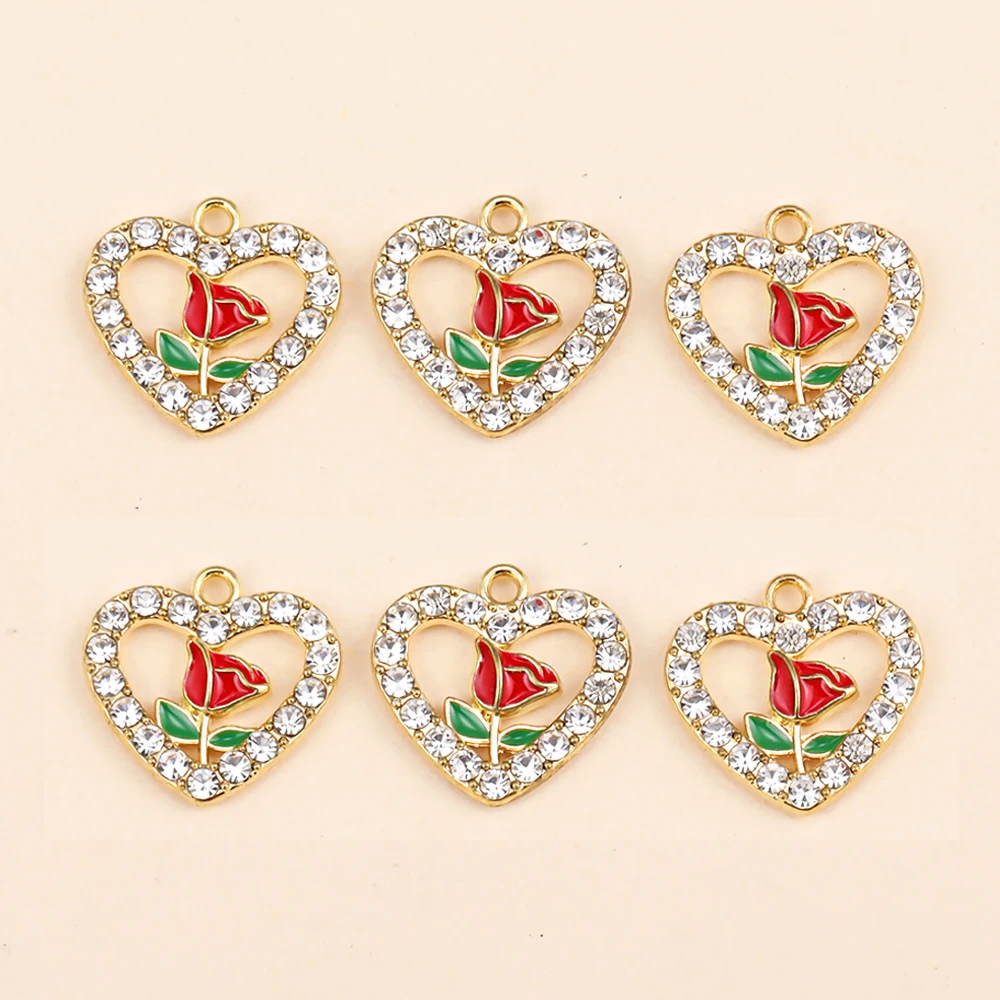 12 Stile gemischte rote Blumen Charms Schmuckherstellung süße süße Emaille Rose Anhänger Ohrringe DIY Halskette Valentinstag Geschenk – Detail 8