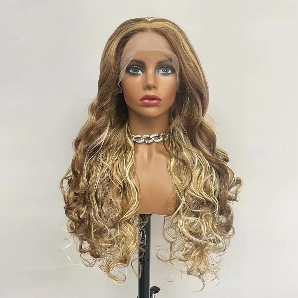 

Highlight Wavy Wigs Omber Blonde Brown Synthetic Wig Natural Hairline Heat Resistant Long Wavy Wigs For Black Women Cosplay Hair