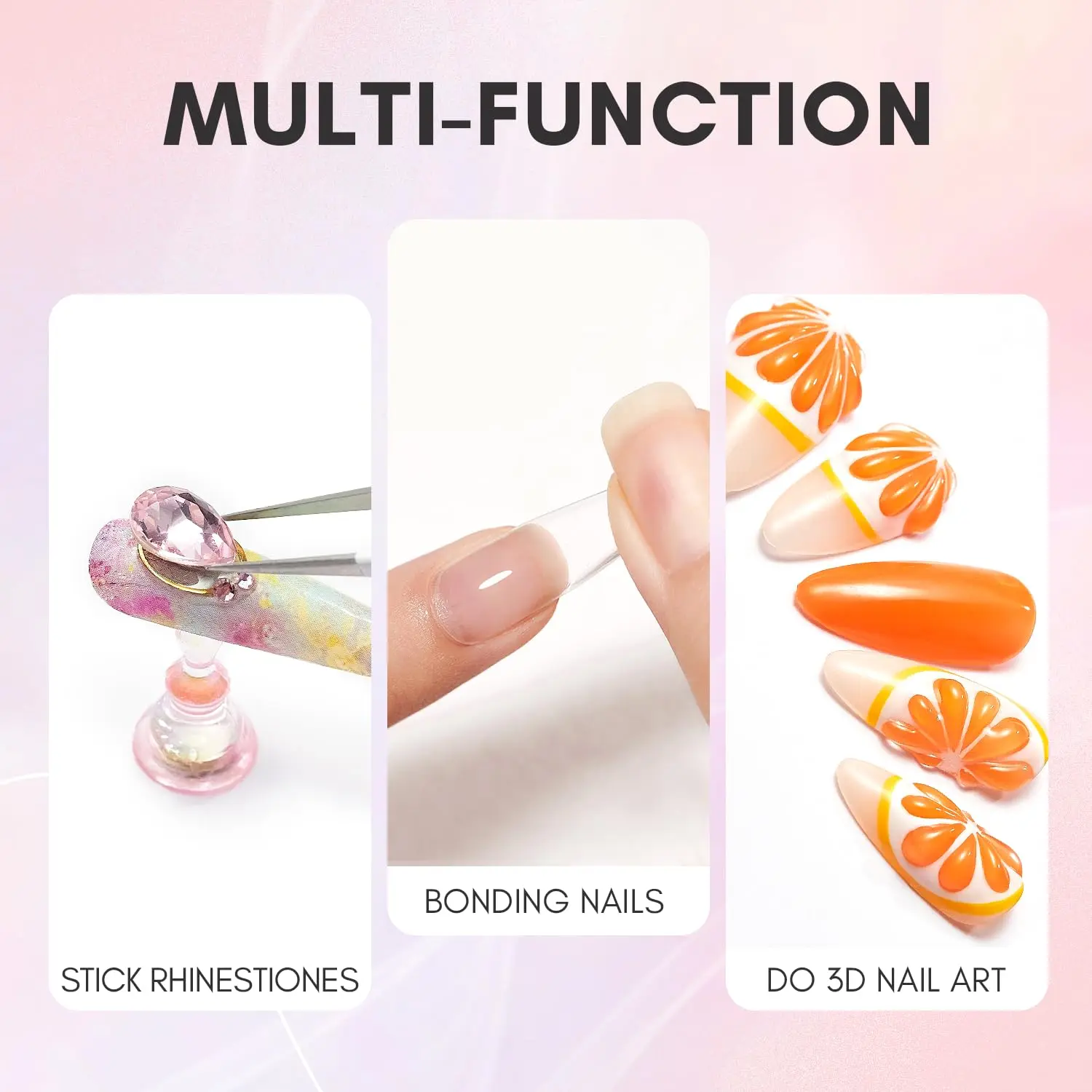 Makartt Gel Nail Glue, 2Pcs 15ml Glue Gel for Press on Nails ,Soft Gel Nail Tips  Nail Lamp Needed Multifunctional Nail Tool 3