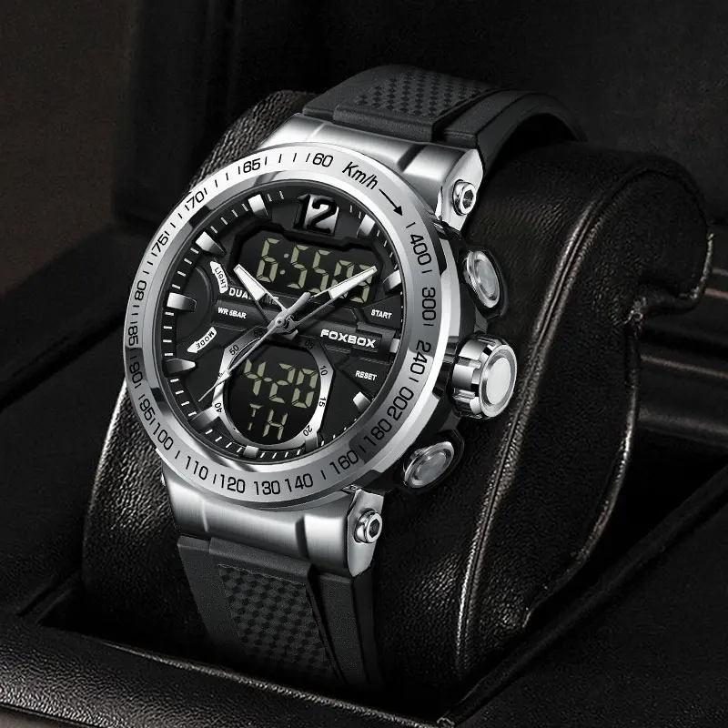 New FOXBOX Mens Watches Top Luxury Brand Sport Digital WristWatch Waterproof Dual Display Military Men Clock Relogio Masculino