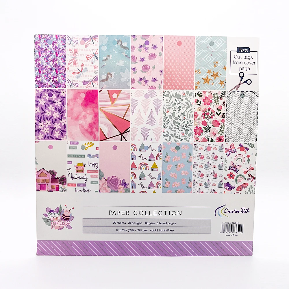 크리에이티브 패스 12인치 스크랩북 용지 20장 공예 저널링 재료 카드메이킹 장식 팩 305x305mm