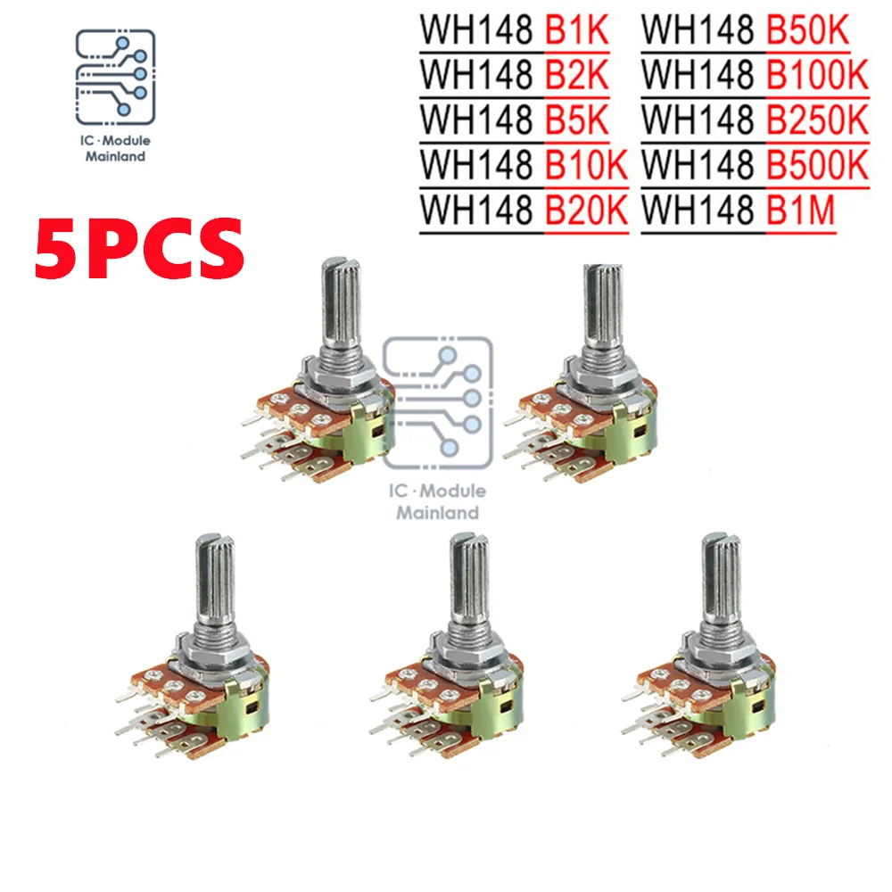 5PCS/Lot 1K 2K 10K 20K 100K 250K 1M Ohm Variable Resistors Dual Linear 6 Pin Rotary Carbon Film Taper Potentiometer 20mm Shaft adjustable resistor linear potentiometer rotary potentiometer potentiometer kit trimmer potentiometer