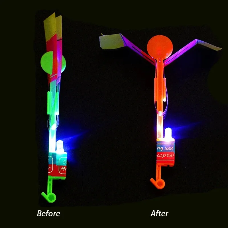Flying light toy 1/3/5/10pcs amazing light in the dark flying toys LED light indoor outdoor party fun gifts rubber band catapult kids