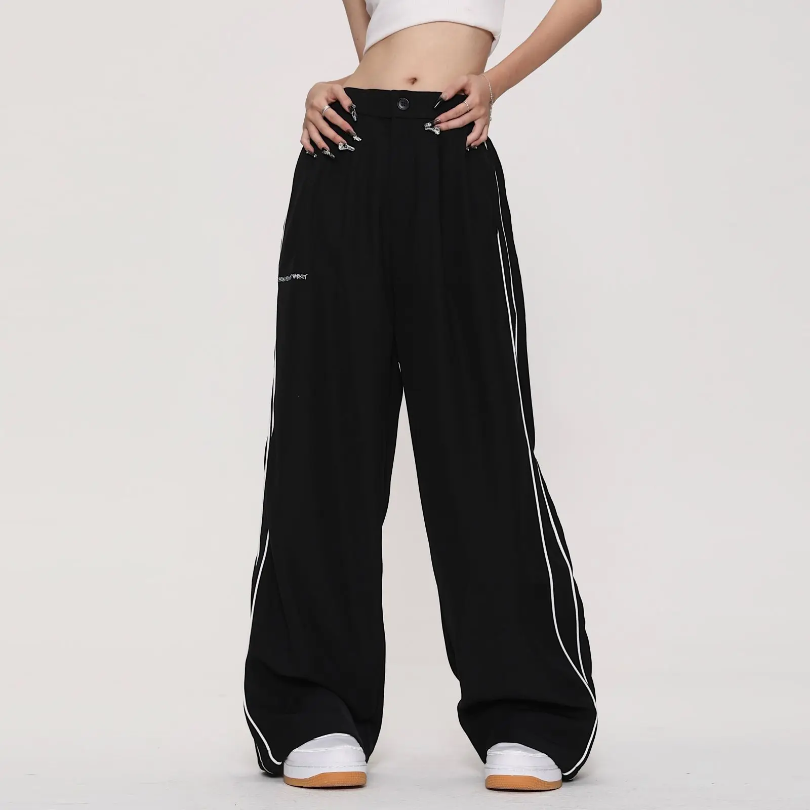 Streetwear Harajuku Striped Jogging Sweatpants Hip Hop Vintage Women Oversize Elastic Waist Wide Leg Casual Sports Trousers 2023