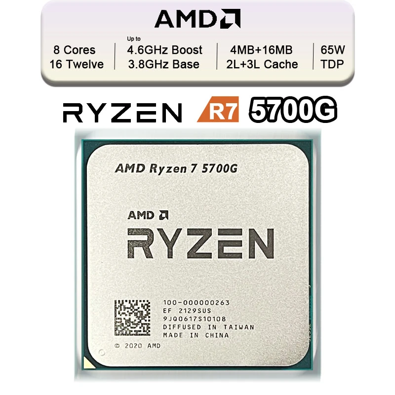  AMD New Ryzen 7 5700G R7 5700G 3.8GHz Eight-Core 16-Thread 65W L3=16M 100-000000263 Support Desktop CPU Gaming Socket AM4