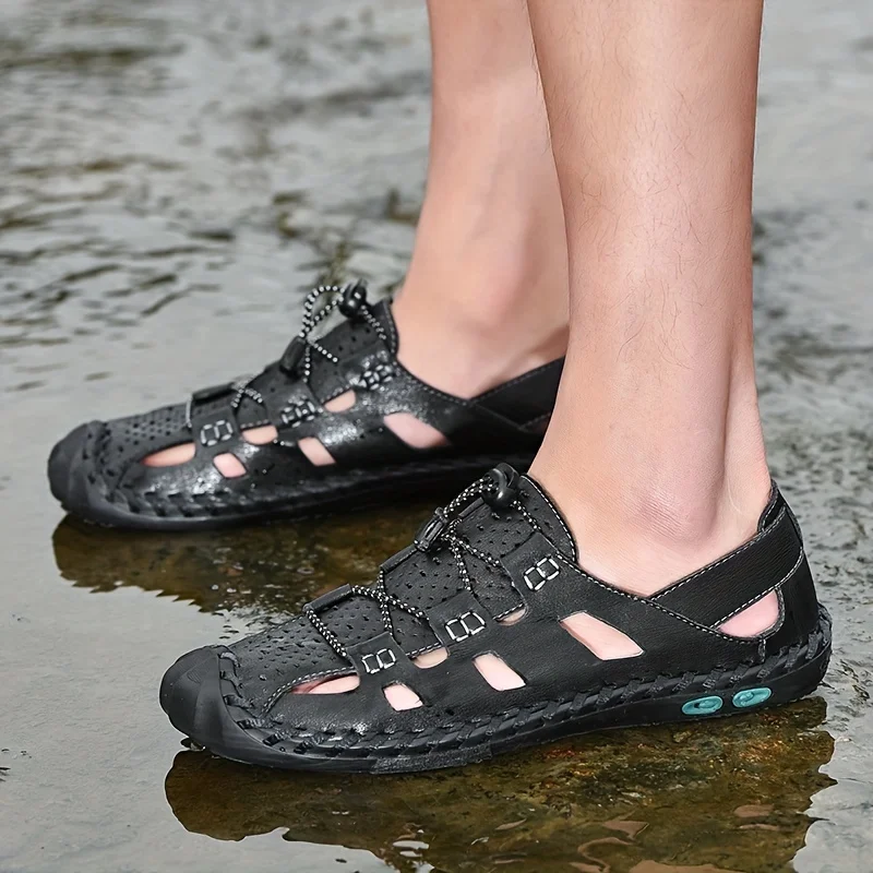 Size Men's Strap Sandals With Buckle, Durable Non Slip Outdoor Hiking Trekking Sandals, Comfy Beach Water Shoes, Spring And Summ