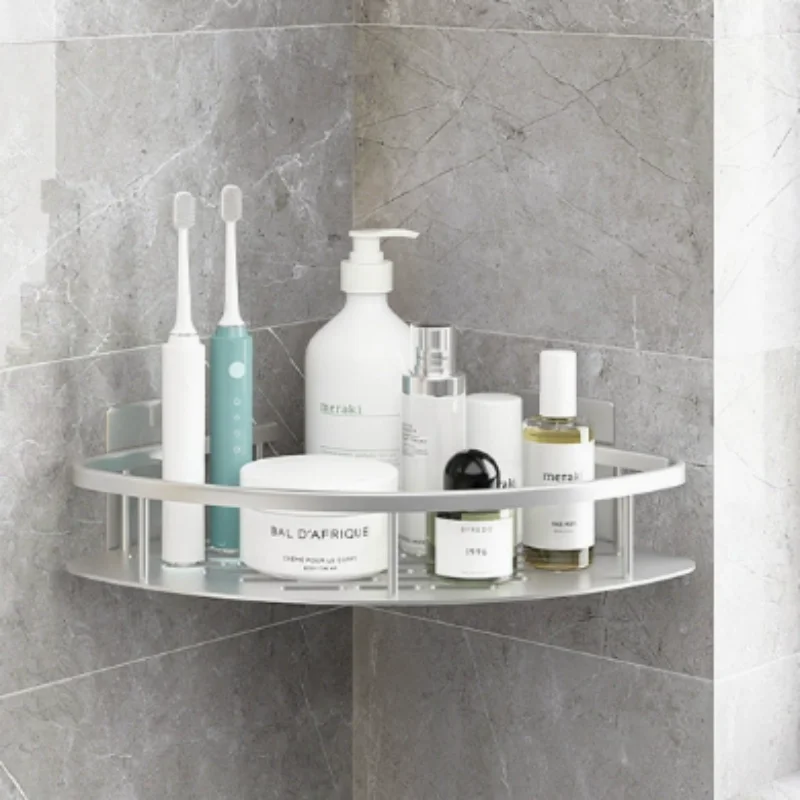 Rustproof Wall-Mounted Corner Shower Shelf with No-Drill Adhesive Design