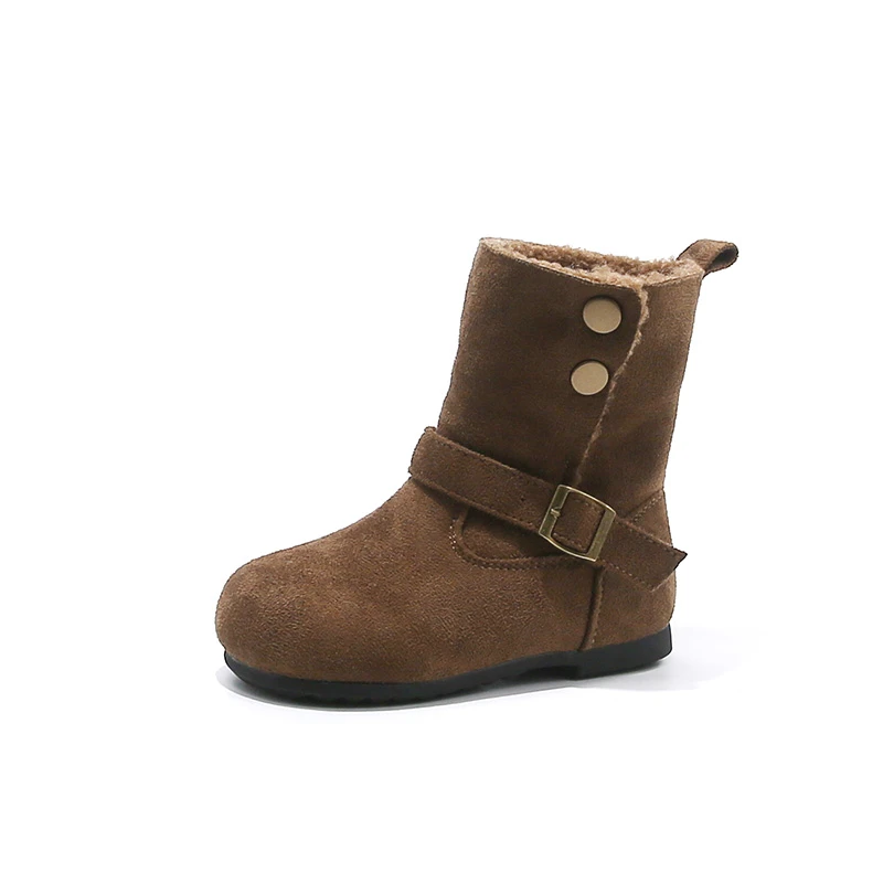 Kids Leather Boots Versatile Round Toes Girls Princess Boots Suede Warm 2025 Winter Children Fashion Boots Casual Two-way Wear