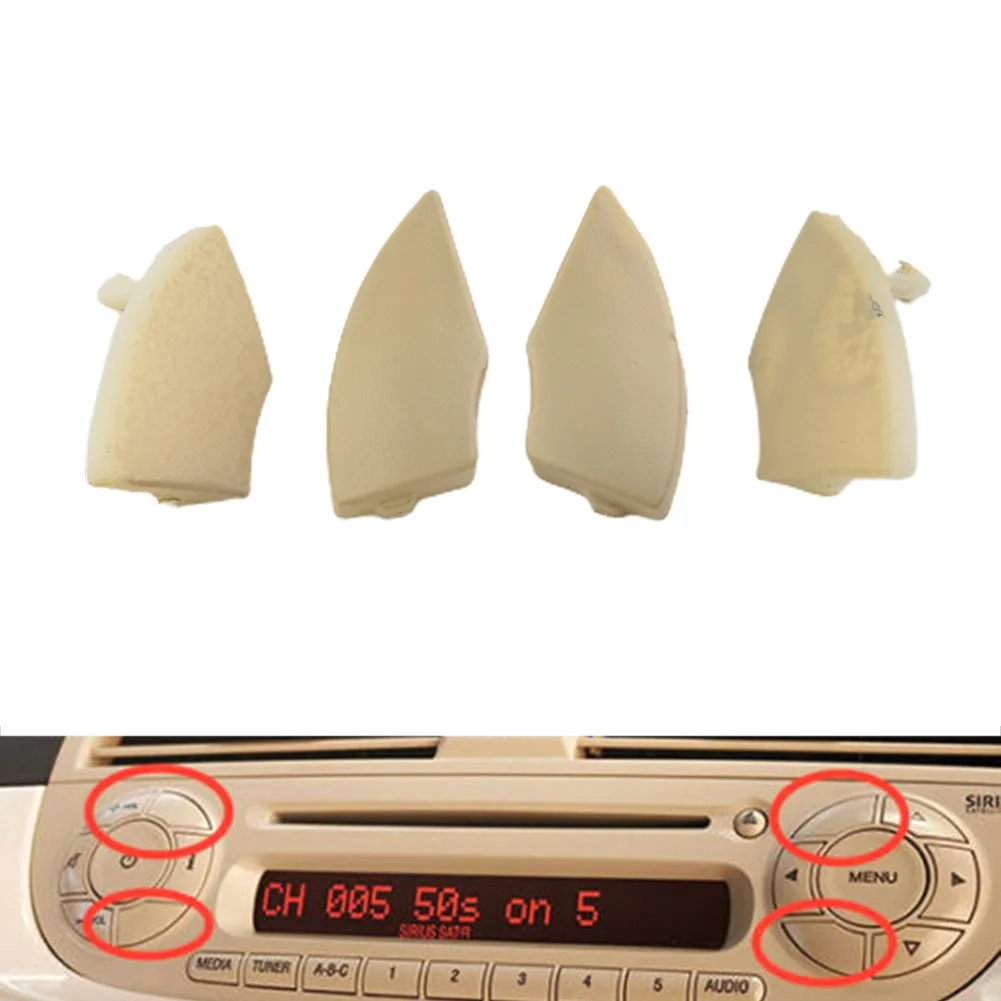 

4x Car Beige Buttons Trim Cover For-Fiat 500 Radio From 2008 Onwards Radio Single Choice Cd Button Trim Mold Cover Removal