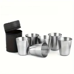 Portable Stainless Steel Travel Cups with Carrying Bag - Ideal for Camping and Outdoor Adventures (Set - B)