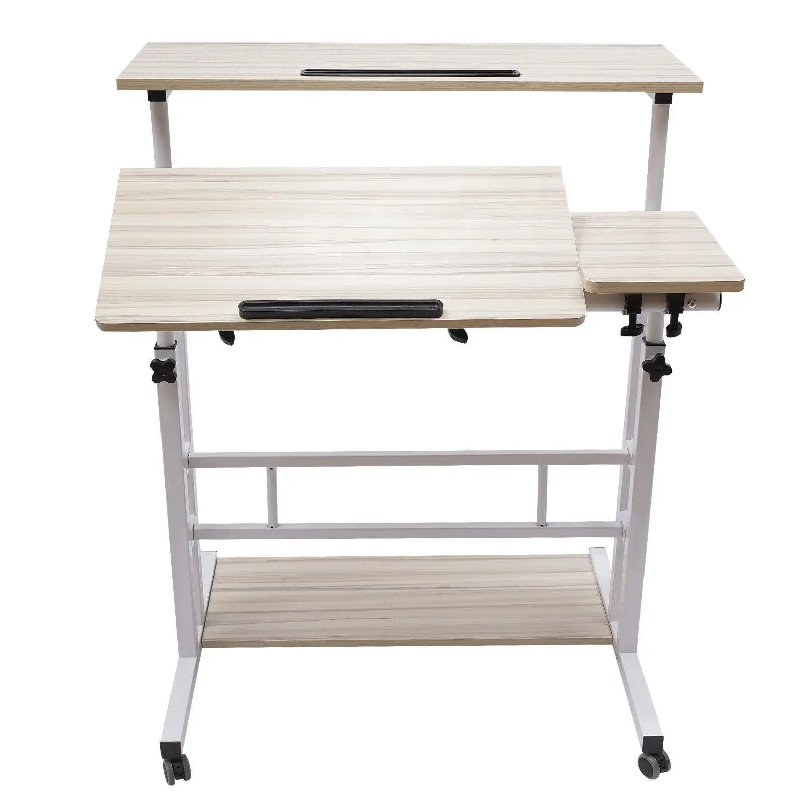 Mobile Stand Up Desk Adjustable Laptop Desk With Wheels Home Office Computer Table-White 2