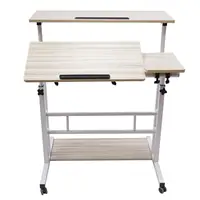 Mobile Stand Up Desk Adjustable Laptop Desk With Wheels Home Office Computer Table-White 2