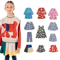 2024 Autumn winter designer British style girl's printed dress Little girl patchwork pleated skirt pure cotton base top short sk 1