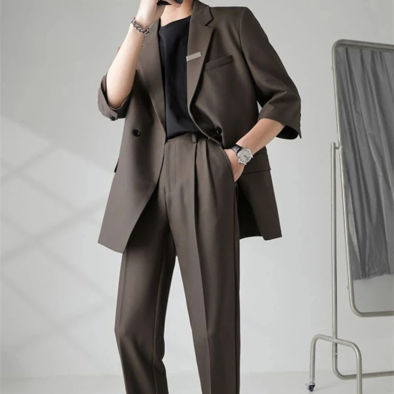 2 Piece Outfit Set Male Casual Korean Full Men's Suits and Blazers Business Trends Costumes Ceremony Clothes