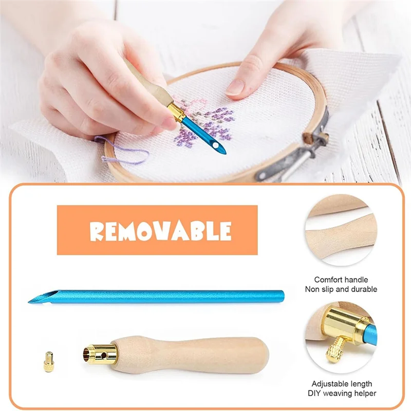 A82X-35 Pcs Punch Needle Kit, Punch Needle Tool Adjustable Embroidery Kits,Sewing Art Tool For Beginners