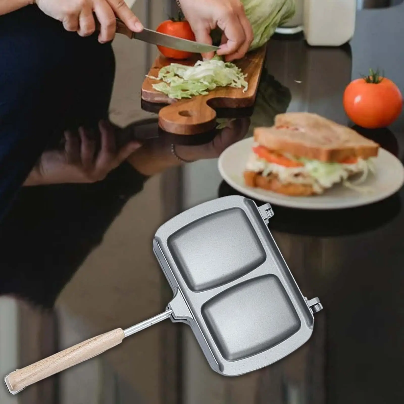 Bread Toast Maker Non Stick Coating Grill Pan Sandwiches Maker for Indoors and Outdoors Induction Cooker Stove Top Kitchen 4