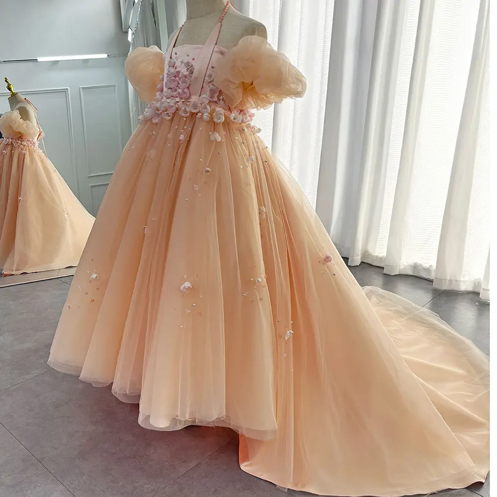 Jill Wish J313 Luxury Arabic Girl Dress 3D Flowers Cora Pearls