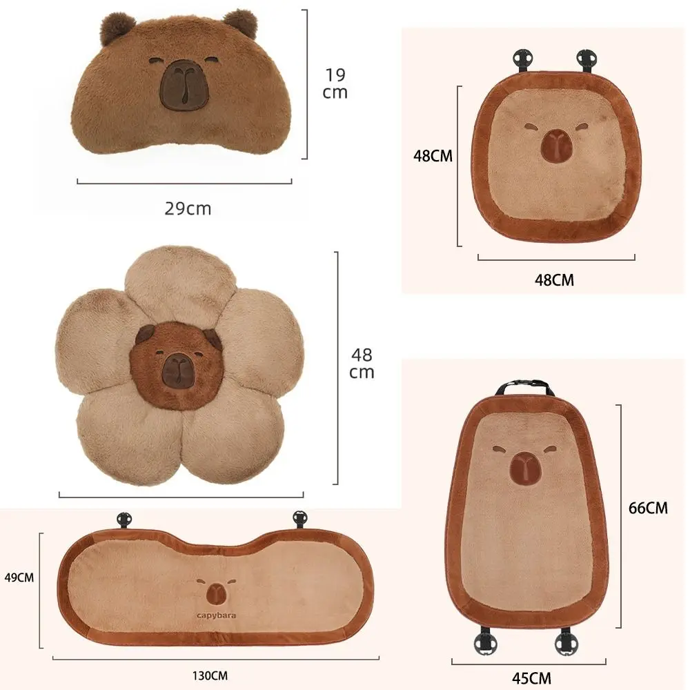 Cute Plush Capybara Car Seat Cushion Soft Stuffed Car Headrest Comfortable Lumbar Support Waist Pillow Car Decoration