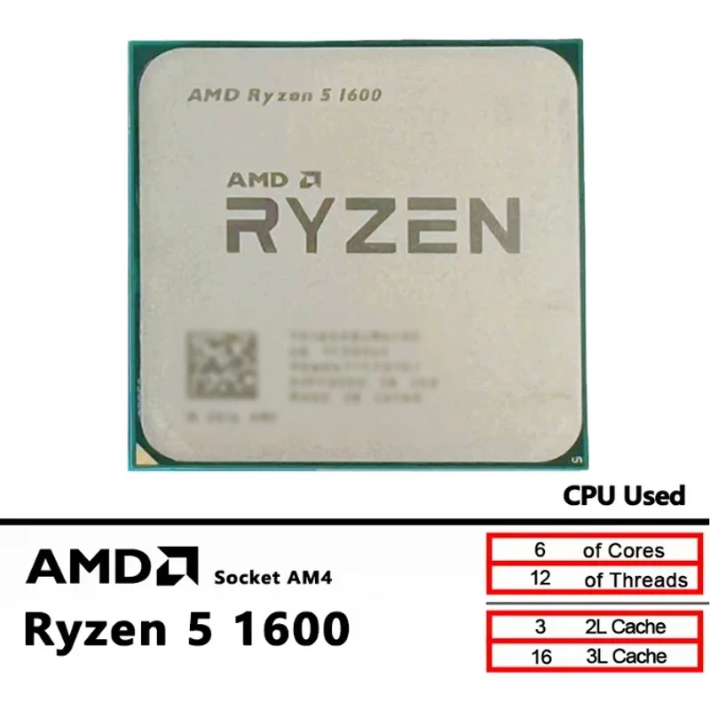 AMD Ryzen 5 1600 6코어 12스레드 3.6GHz 언락 데스크탑 CPU 소켓 AM4 (게이밍용) - 패키지 없음