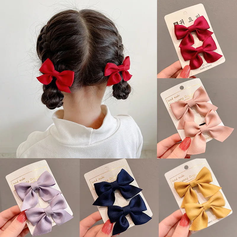 2022 2Pcs New Bow Hair Clip Side Clip Hair Clip Girl Hair Accessories Baby BB Clip Girl Pair Clip Jewelry Children's Headdress 2pcs cartoon bear baby hat scarf set winter thicken knitted hats neck warm boys scarves girl beanie cap korea infant accessories