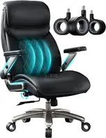 600LBS Big and Tall Office Chair with 5D Flip Arms, PU Leather Executive Chair, Adjustable Lumbar Support 3'' Wheel, Heavy Duty 1