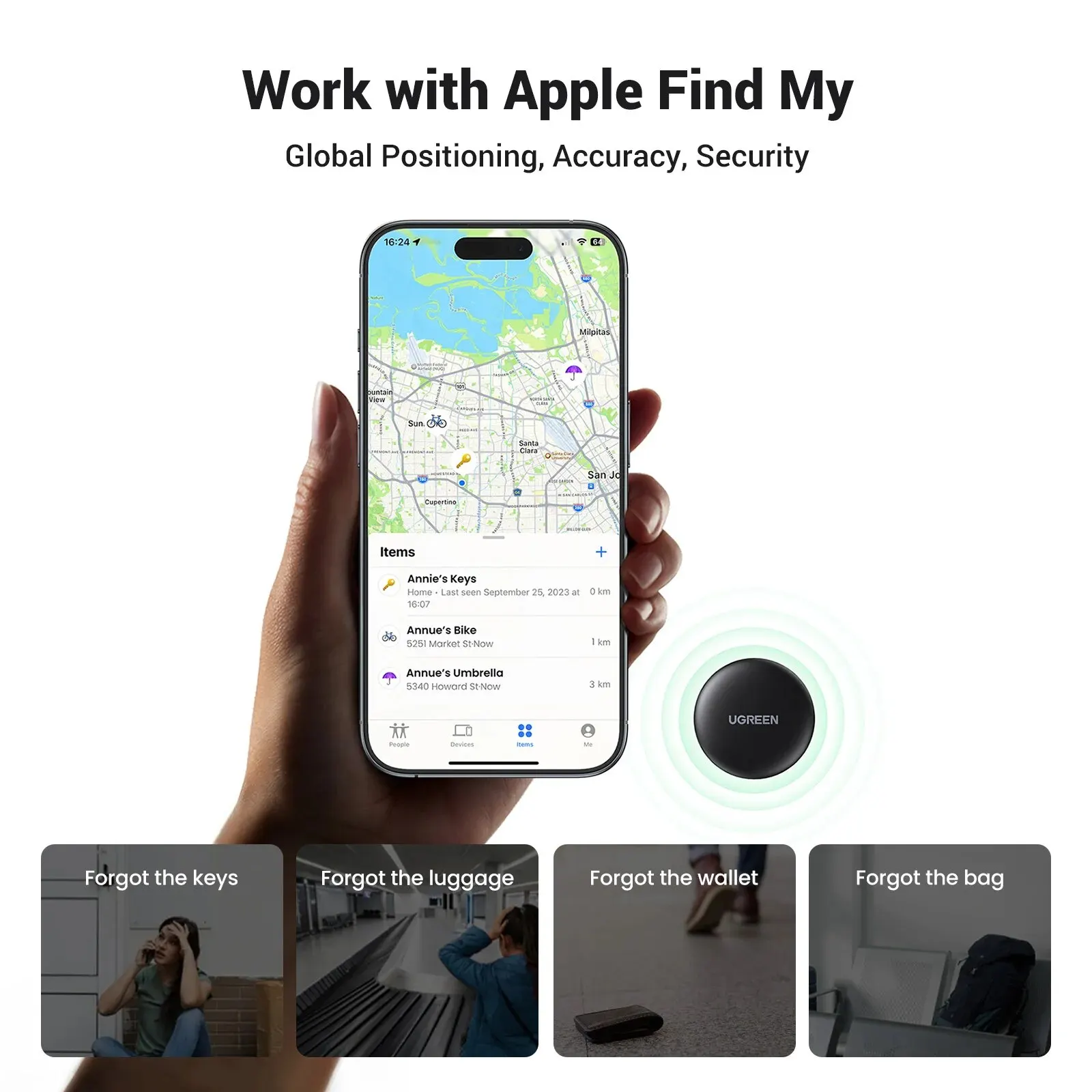 UGREEN 파인더 보안 스마트트랙 링크 스마트 태그, 애플 내 키 찾기, 블루투스 GPS 추적기, 이어버드 수하물 MFi 파인더, IOS