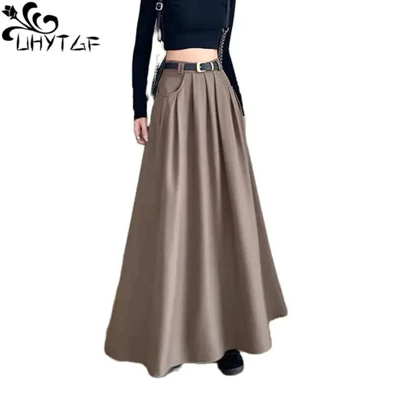 Chic Long Suit Skirt Female Spring And Autumn Korean High-Waisted Slimming Umbrella Skirt Temperament A-Line Skirt Women's 2512