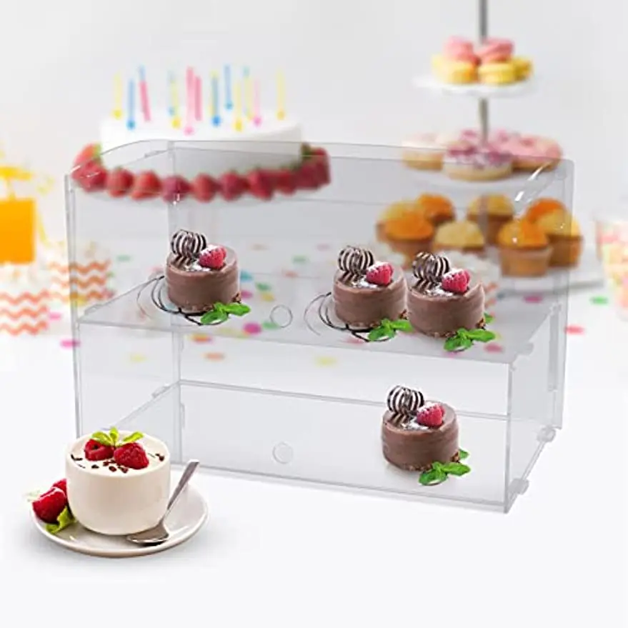 Transparent Acrylic Cake Display Cabinet Pastry/Doughnut/Cup Storage Box 2-Layer Bread And Display Rack Dust-Proof