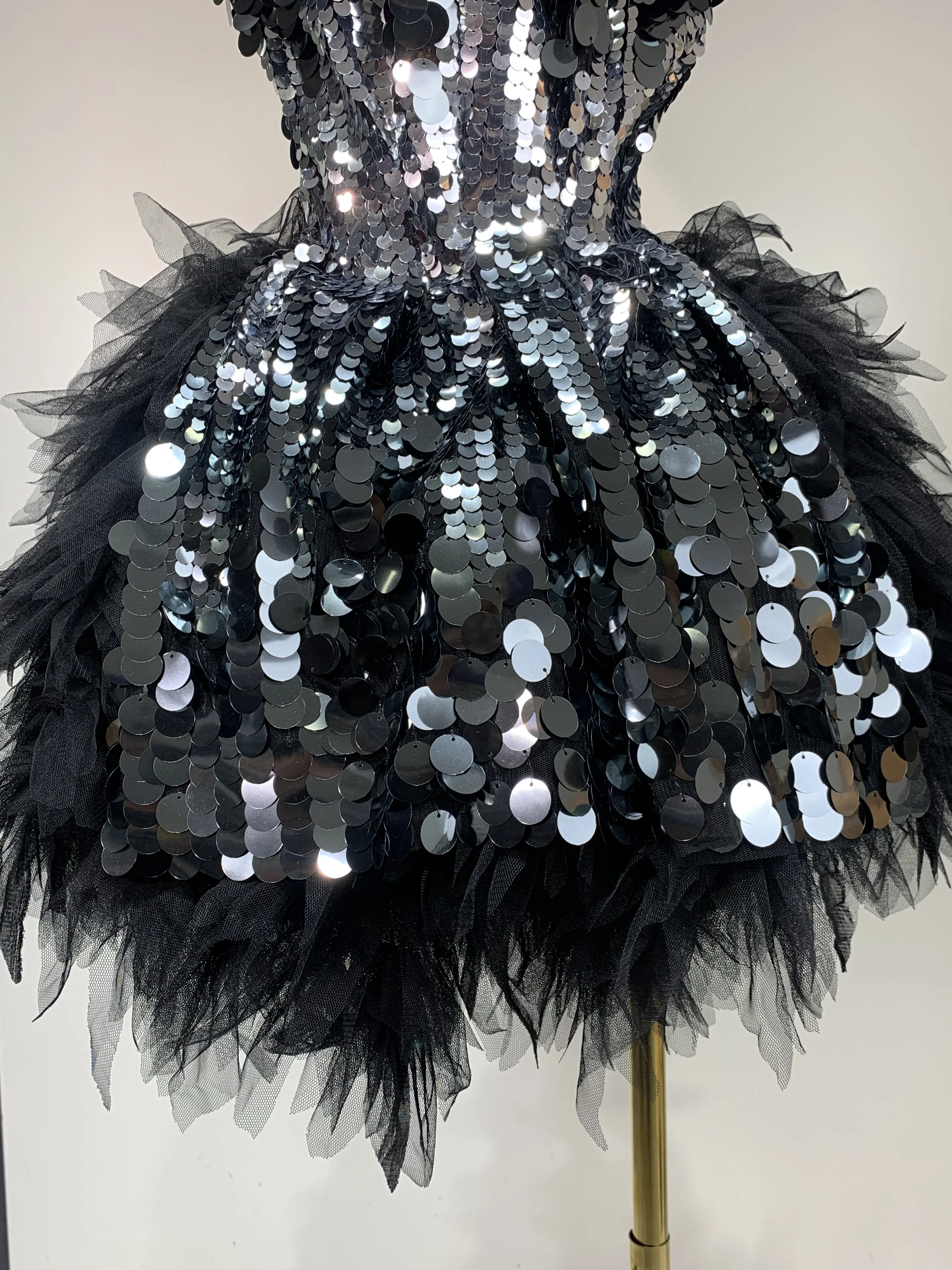 Sparkly Black Sequins Two Pieces Set for Women Party Evening Prom Celebrate Birthday Photo Shoot Dress Nightclub Dance Costume 6