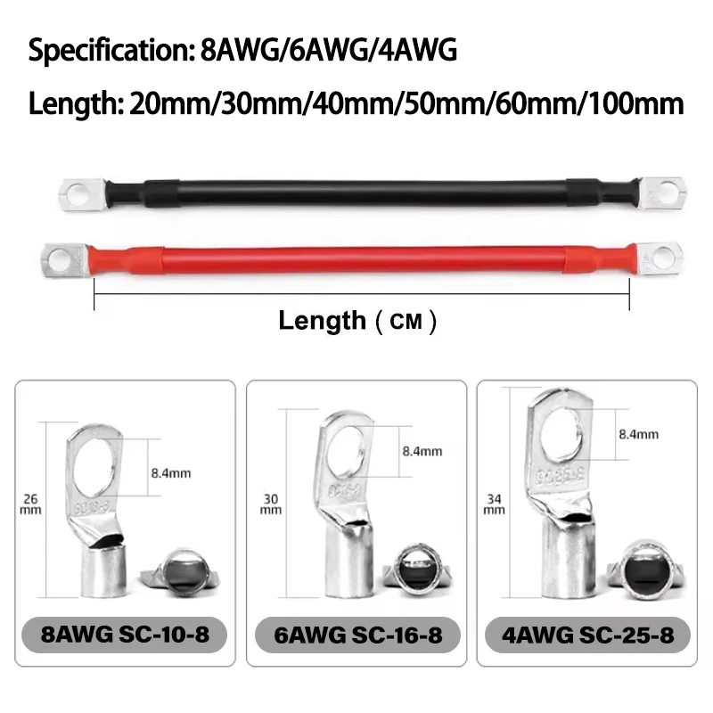 Premium Battery Connection Cable - PVC Insulated Pure Copper Wire with Tinned Copper Lug Terminal