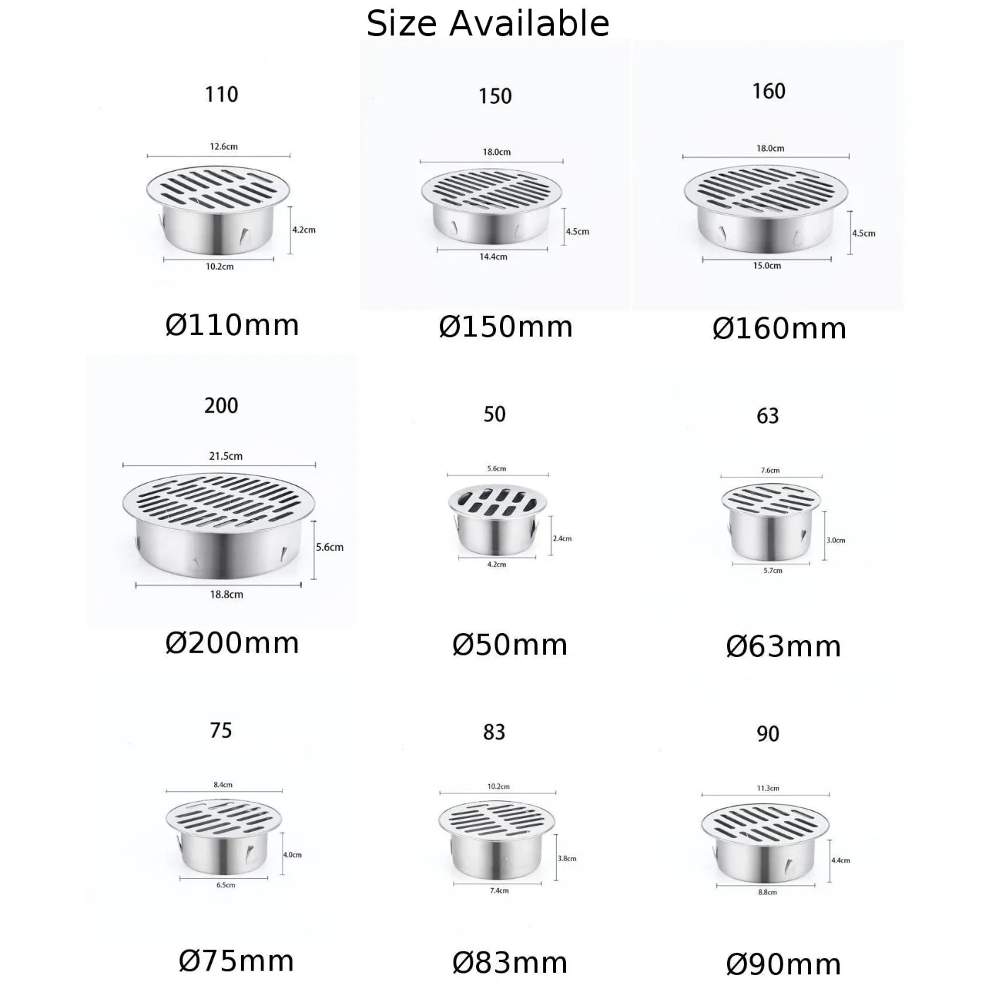 Floor Drain Stainless Steel Balcony Drainage Roof Round Floor Drain Cover Rain Pipe Cap Outdoor Drainage Pipe Accessories
