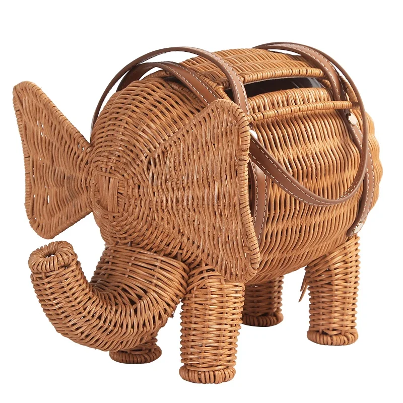 

Summer New Large Capacity Women's Bags Seaside Holiday Rattan Elephant Handbag Simple Personality Hand-woven Bags Makeup
