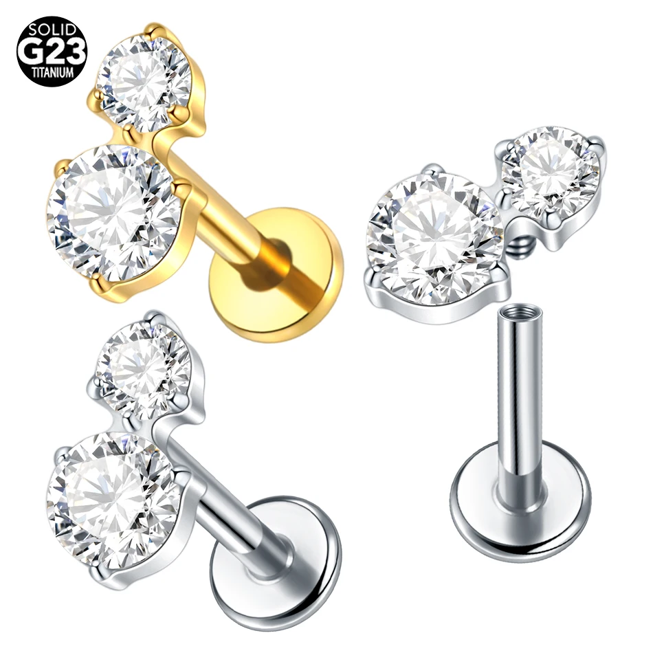 Titanium 2 CZ Cluster Climber Stud Earring Labret Helix Tragus Cartilage Stud Flatback Lip Piercing Jewelry for Women 16G 1/5PCS piercing jewelry,body piercing jewelry,body jewelry,ear piercing jewelry,body piercing earrings,metal jewelry,ear studs