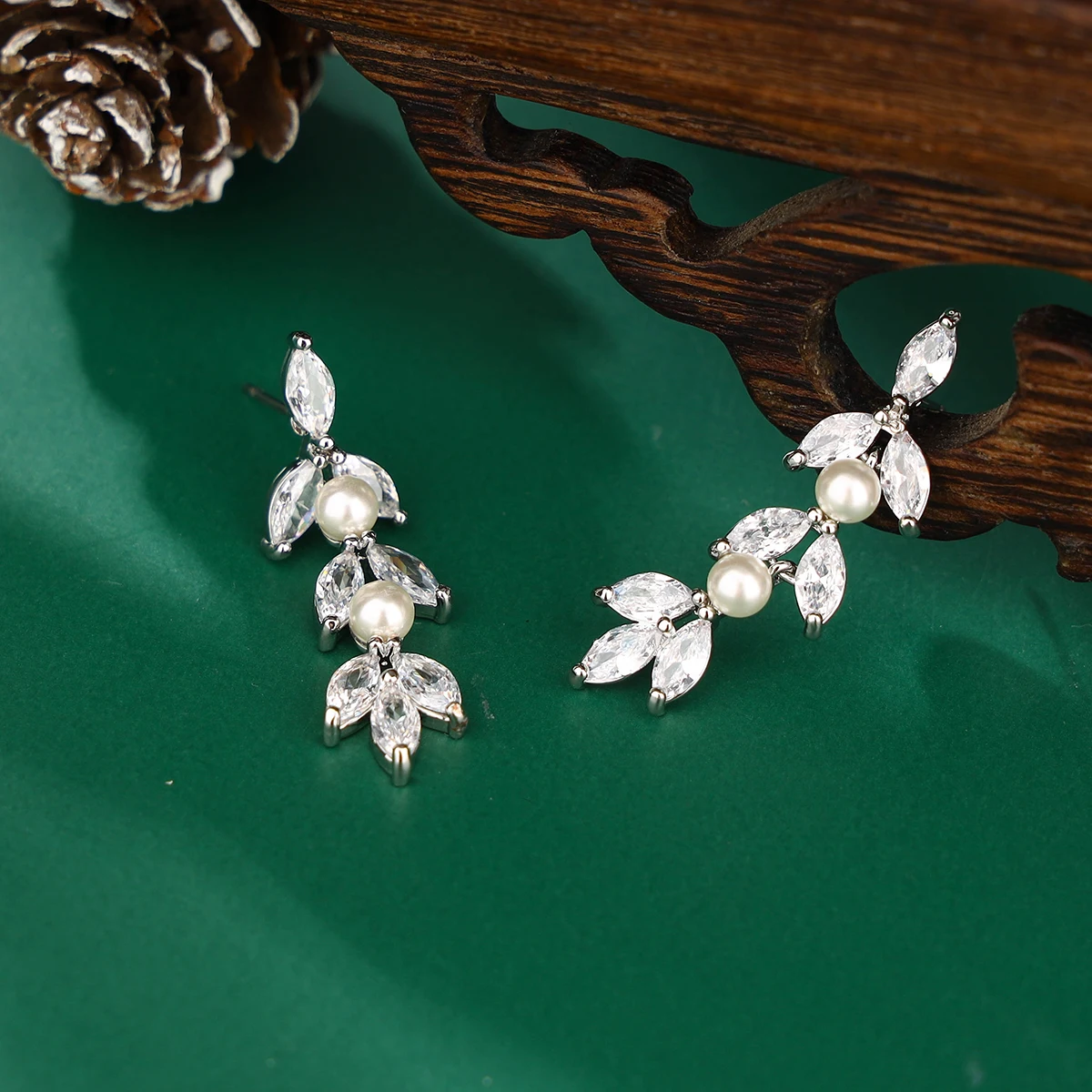 Bridal bridesmaids cubic zirconia wedding pearl crystal pendant earrings women's jewelry gift