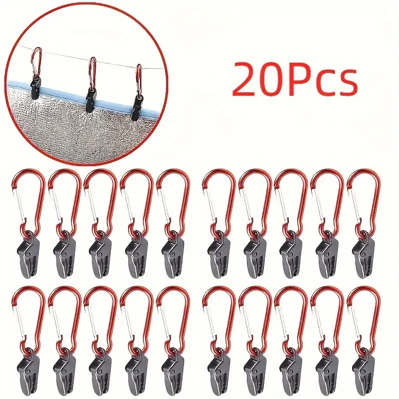 Tarp Clips Windproof Clips With Carabiner Awning Clamp Set For Awning Outdoor Camping Caravan Canopy Tent 20pcs