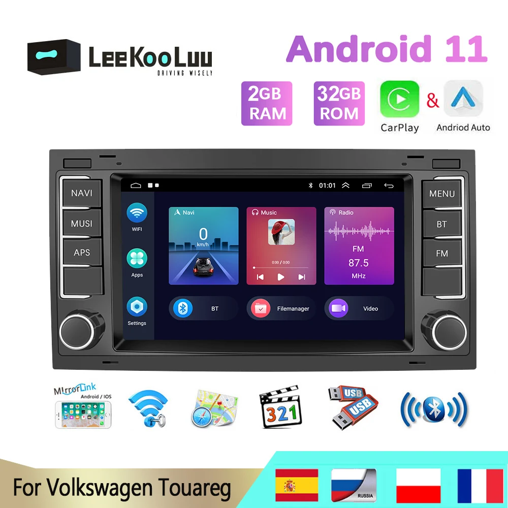 Leekooluu Autoradio 2 Din Android Autoradio Per Vw Volkswagen Touareg Multivan Multimedia Player Stereo Gps Wifi Carplay