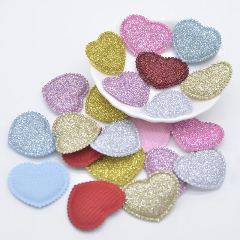 50 Stück 30 mm gepolsterte Glitzerstoff-Herz-Applikationen für DIY-Hut, Handschuhe, Kleidung, Stoff, Nähen, Patches, Kopfschmuck, Haarspangen, Dekor