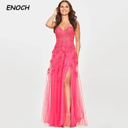 ENOCH Sexy Side Split Long Tulle Prom Dresses Sweetheart Sleeveless Applique Floor Length Lace Up Party Gown Vestidos De Novia