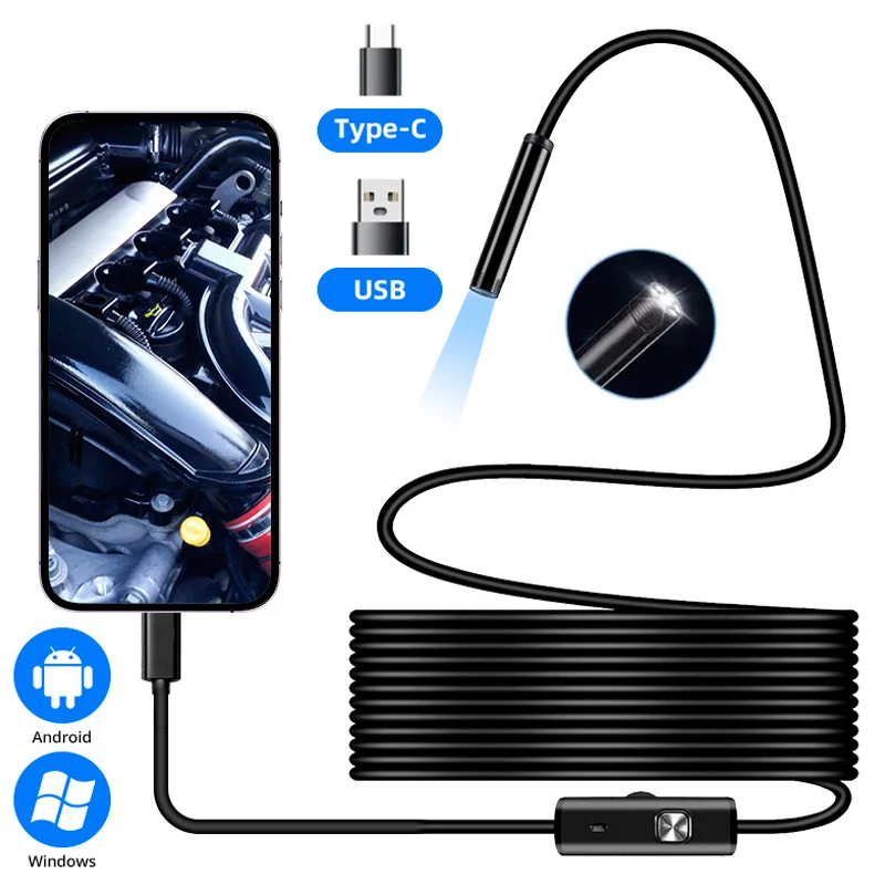 7.0MM TYPE-C Endoscope Camera IP67 Waterproof 6 LEDs Adjustable USB Android Flexible Inspection Borescope Cameras for Phone PC 5
