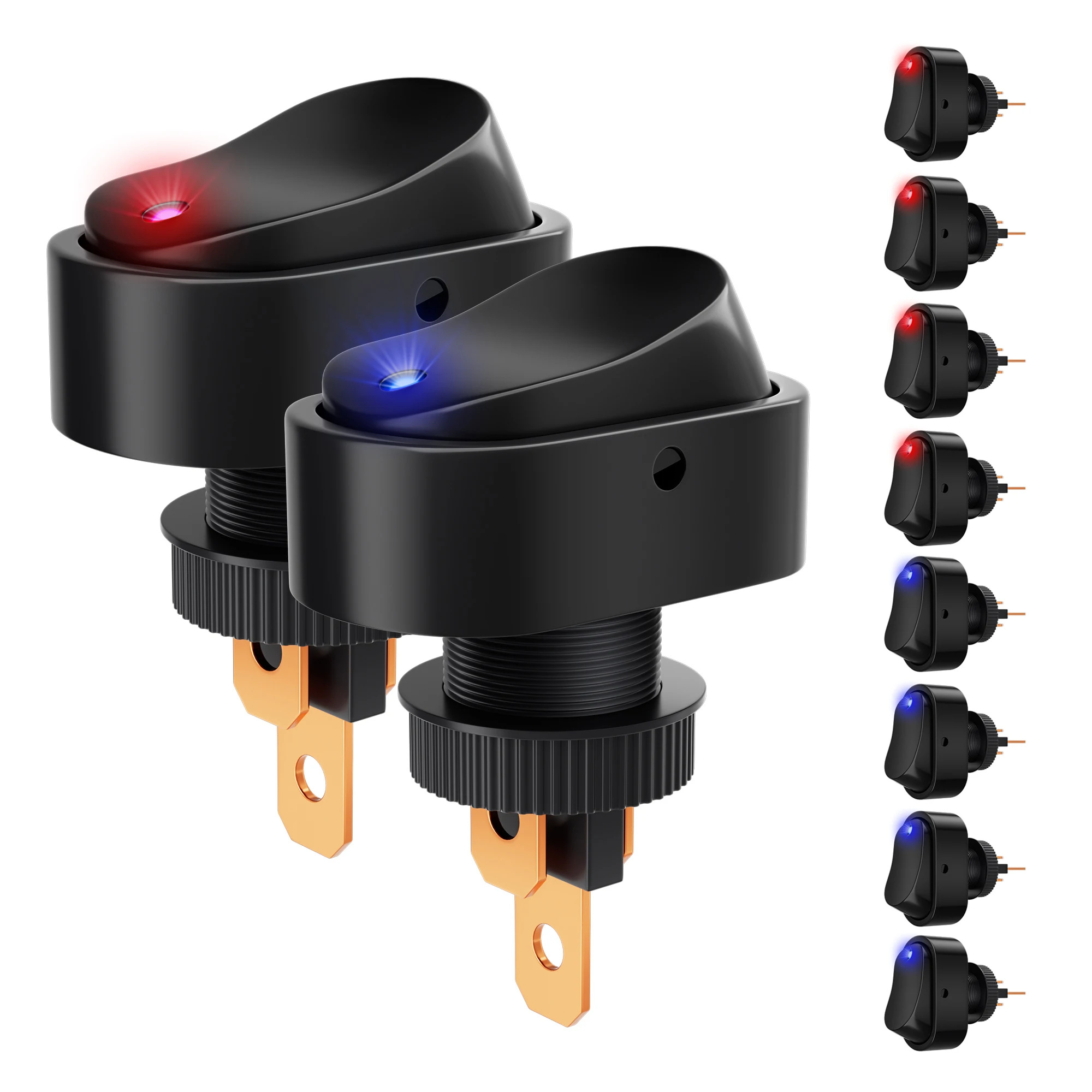 5 pièces interrupteur à bascule 12v 30A interrupteur à bascule ovale 3 broches rouge bleu LED interrupteur marche/arrêt pour voiture automobile RV bateau marin