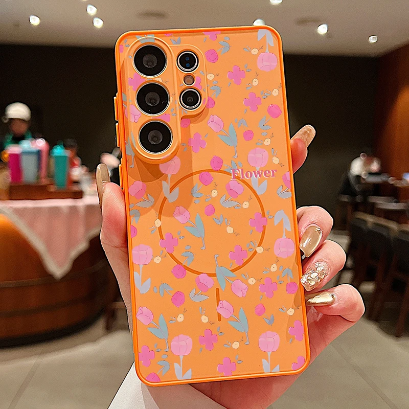 Magnetic Colorful Flower Hard Cover Phone Case