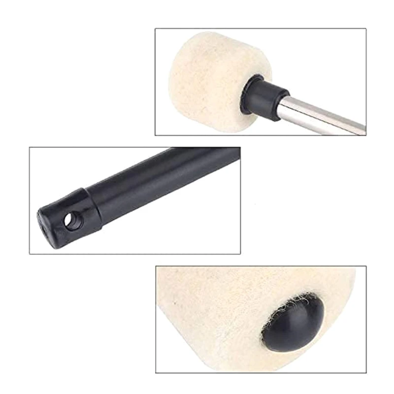 2 Pack Hammer Head Drum Set Felt Pad Percussion Beater Accessories Beater Drumstick Wool Mallet Musical Instrument Parts 24BD