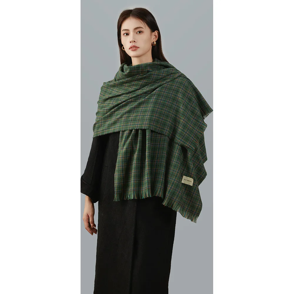 Sciarpa a quadri Scialle coreano verde vegetale in salamoia da donna Versatile di alta qualità Collo caldo spesso_voghion.com