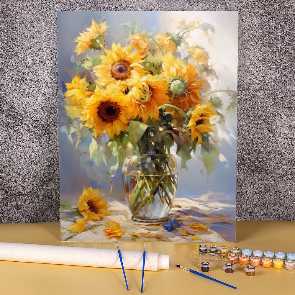 

Oil Painting Package DIY Oil Paint By Numbers Sunflower Picture On Canvas Coloring By Numbers For Home Decor Wall Art Pintura