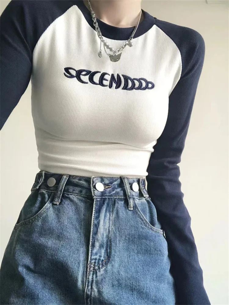 Tops Y2K Short-Sleeve White Tees Women Shirt Letter Print O-Neck Cotton Jastie Summer